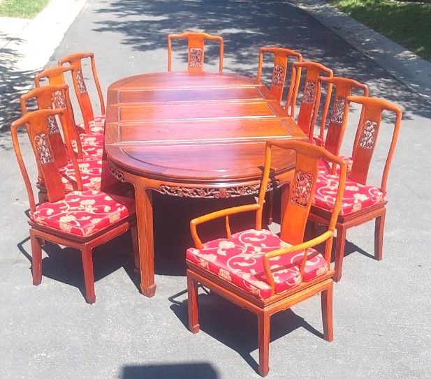 Rosewood Handcarved Chinese Dining Table with 10Chairs