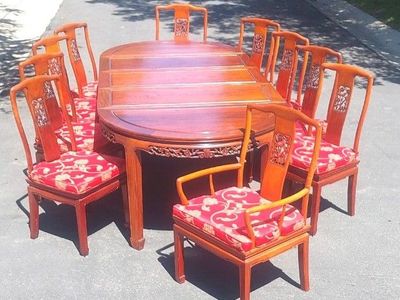 Rosewood Handcarved Chinese Dining Table with 10Chairs