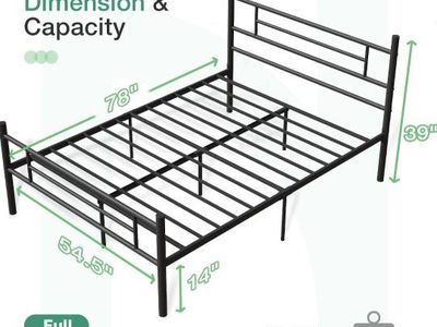 Full Size Metal Platform Bed Frame with Headboard and Footboard, Black