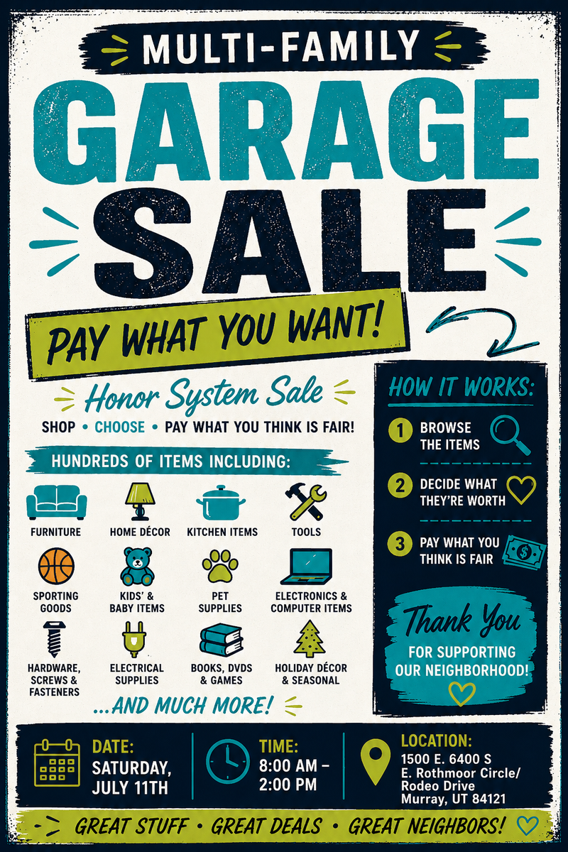 HUGE Multi-Family Pay What You Want Yard Sale!  Furniture, Kids Items, Tools, Sporting Goods, Clothing, & More