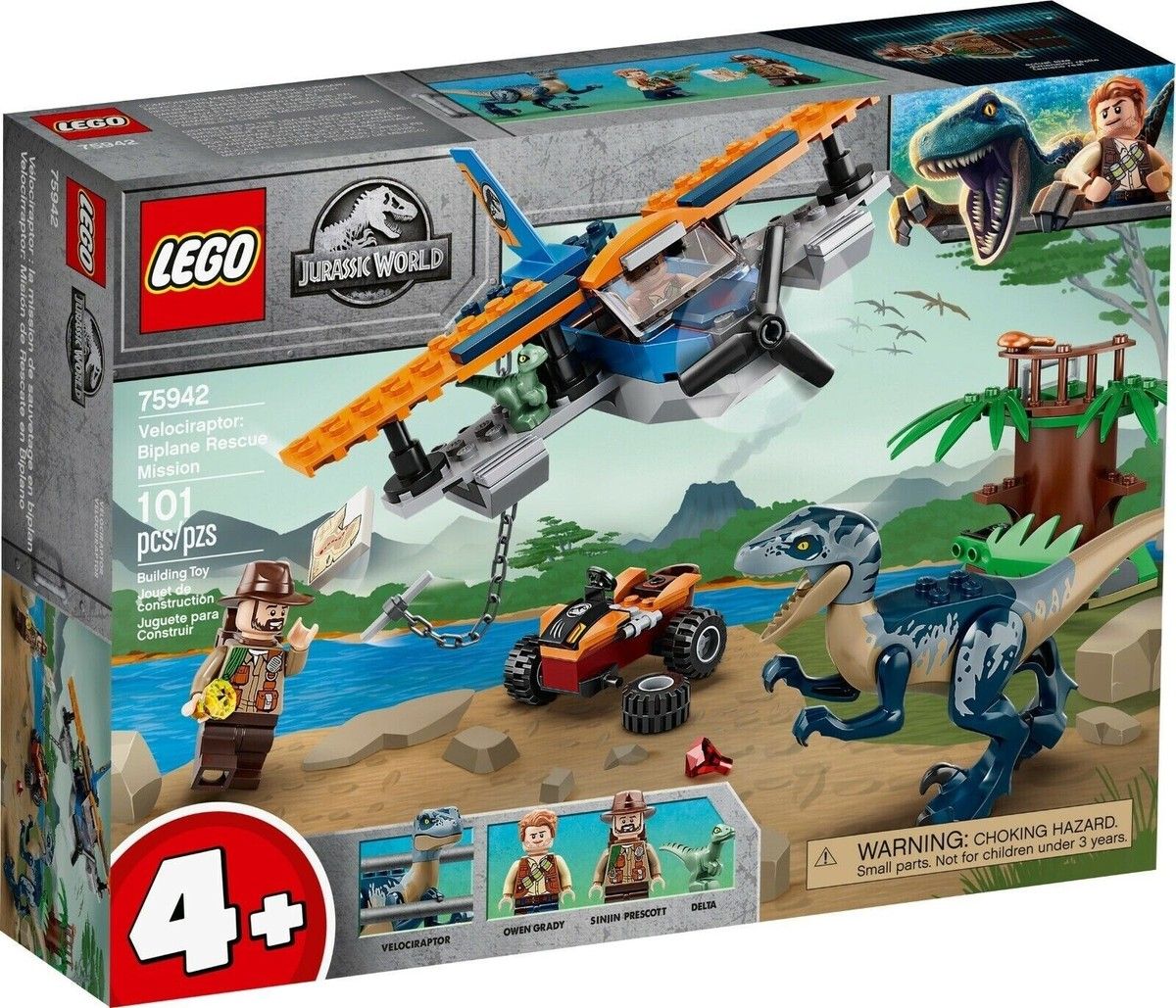USED LEGO Jurassic World Velociraptor Biplane Rescue Mission (75942) - 101 Pcs, Used, No Box