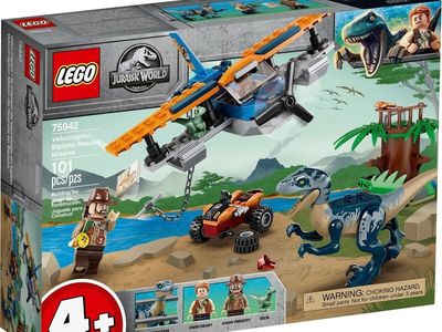 USED LEGO Jurassic World Velociraptor Biplane Rescue Mission (75942) - 101 Pcs, Used, No Box