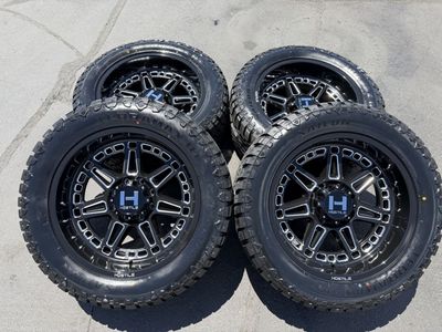 New Hostile H124 Lunatic 35x12.50r22 Terramax RT 8x170 Ford F250 F350 Superduty 8 lug Black Milled wheels and tires 3 peak rated