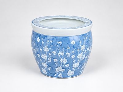 Large Blue & White Chinese Ceramic Planter Pot – Floral Asian Garden Decor
