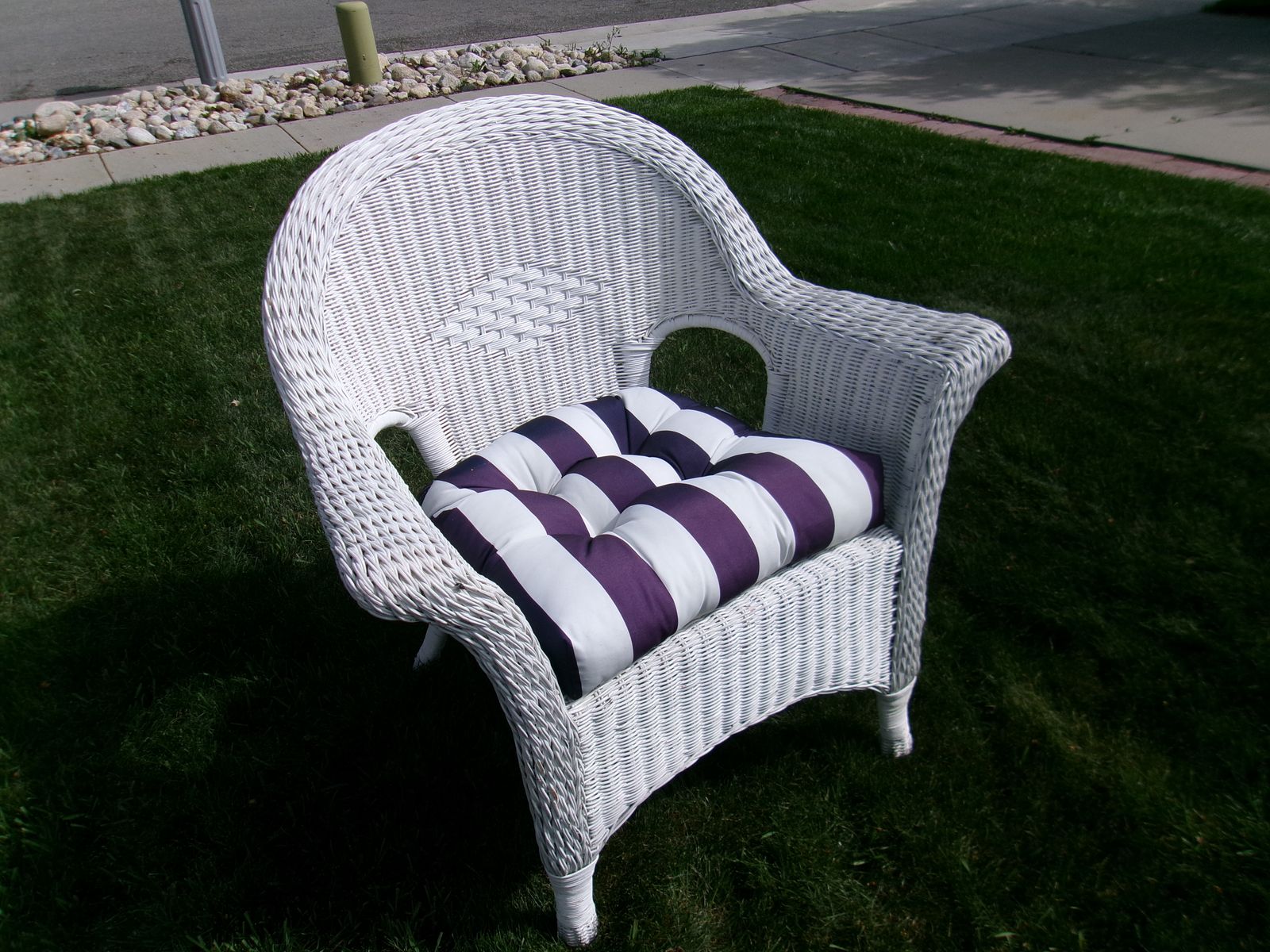 Beautiful Large Bright White Wicker Chair with Cushion