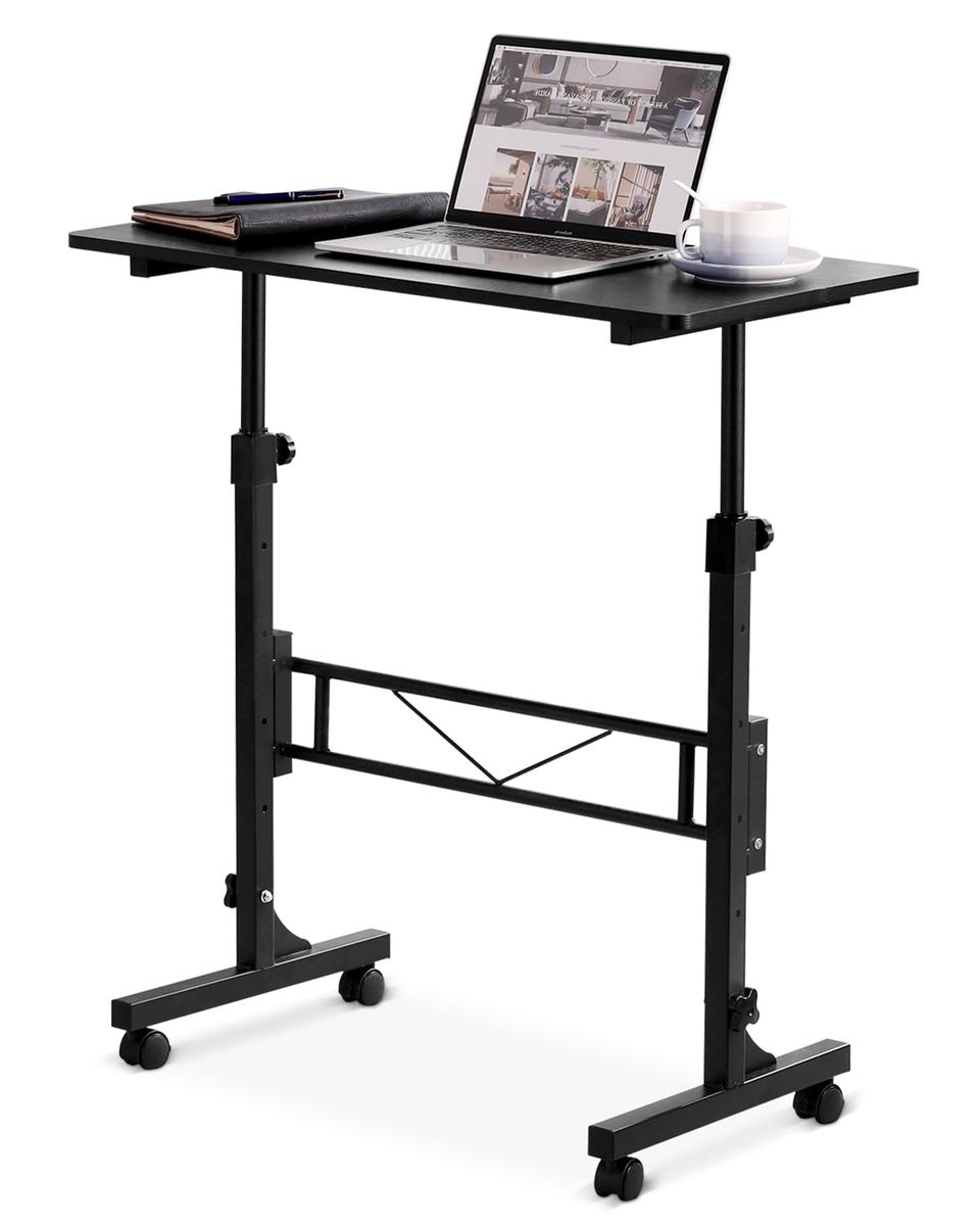 New  Small Standing Desk Adjustable Height, Mobile Stand Up Desk with Wheels, 32 Inch Rolling