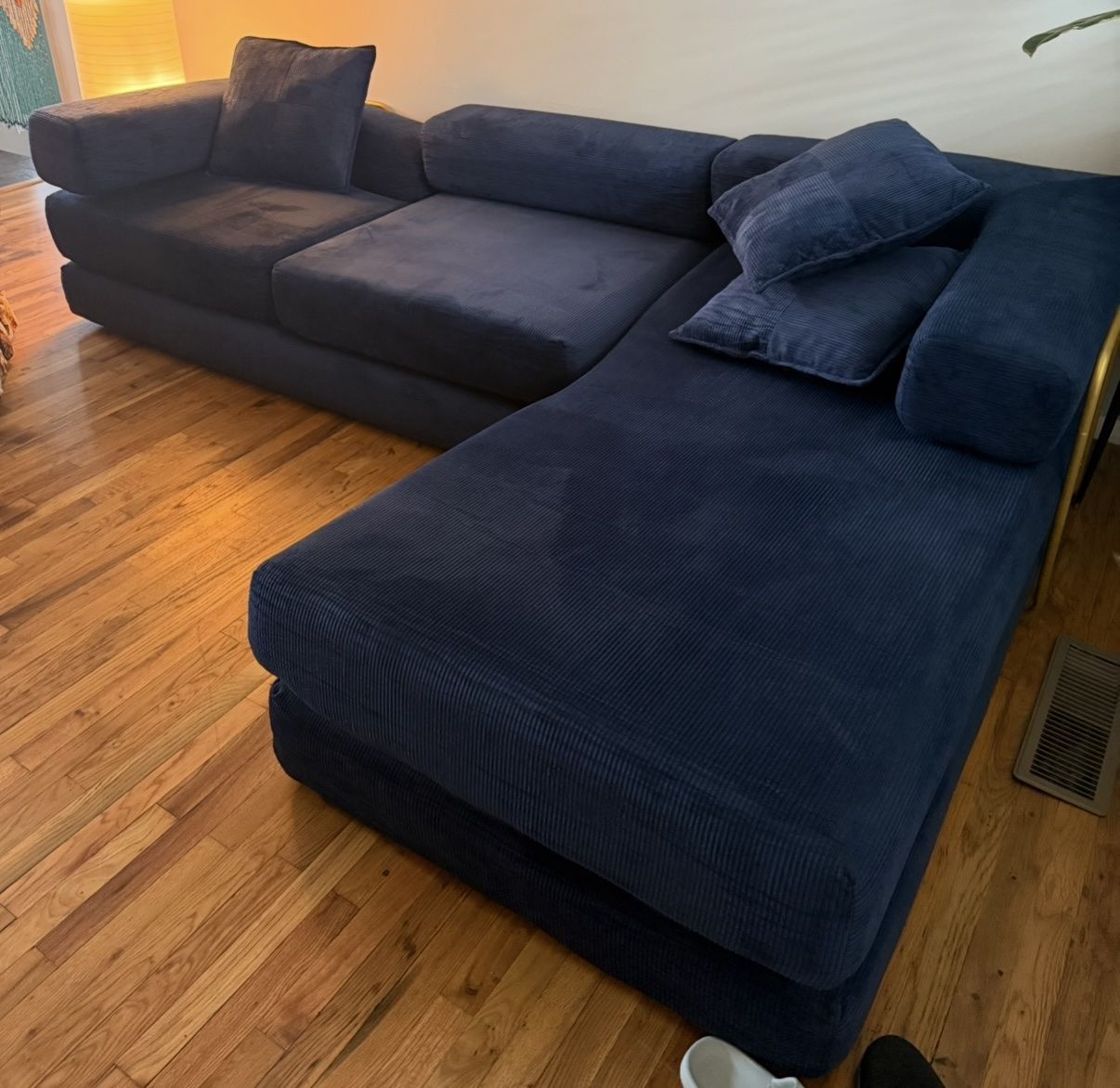 A pacious Modular Sectional Sofa with Storage - Navy Blue Corduroy, Convertible Sleep