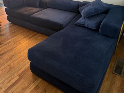 A pacious Modular Sectional Sofa with Storage - Navy Blue Corduroy, Convertible Sleep