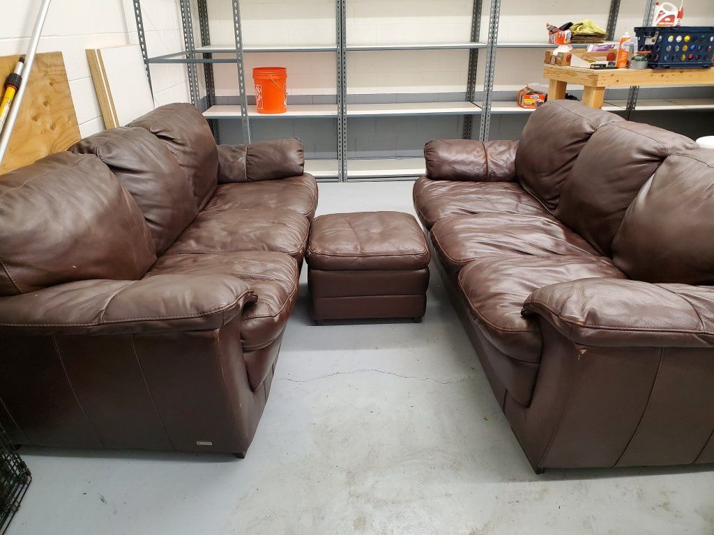 3-Piece Brown Leather Sofa, Loveseat, and Ottoman Living Room Set