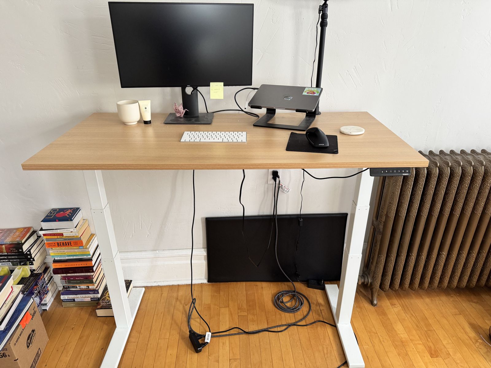Like New Poppin Natural Oak Adjustable Standing Desk