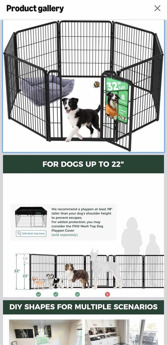 FXW 32" Tall 8-Panel Heavy Duty Metal Dog Playpen Fence + 4 additional extra panels (12 total)