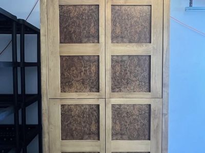 Wooden Armoire Wardrobe Entertainment Center, Cabinet, Burl Wood and Walnut, Solid Wood