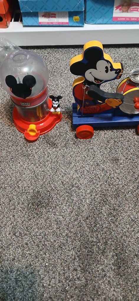 Vintage Disney Mickey Mouse Toys Lot - Pull Toy and Dispenser