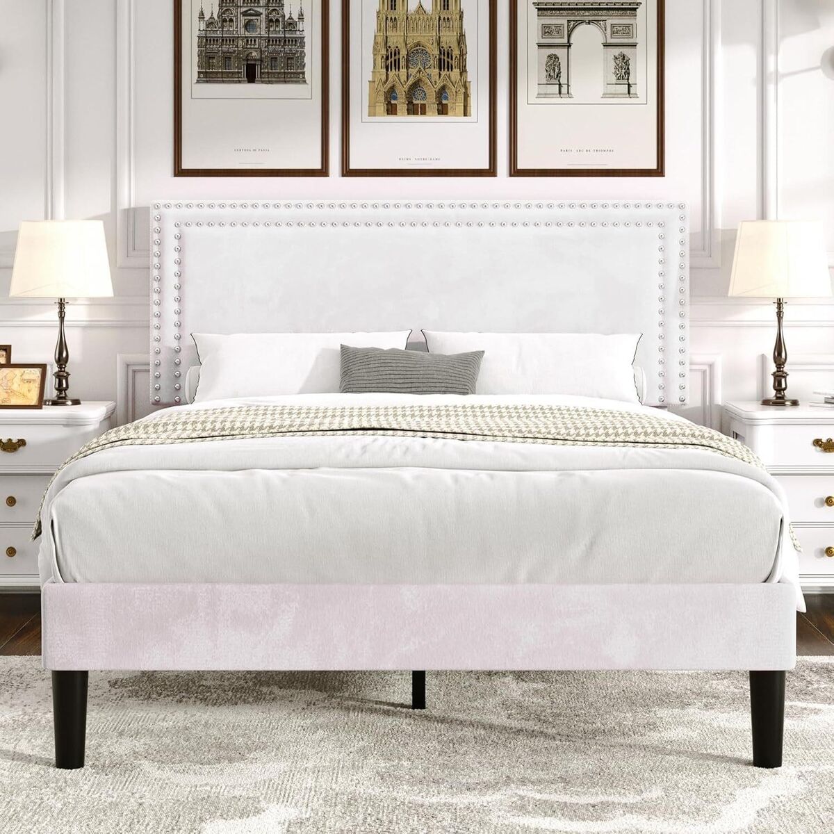 VECELO Bed Frame with Adjustable Headboard - Full - NEW