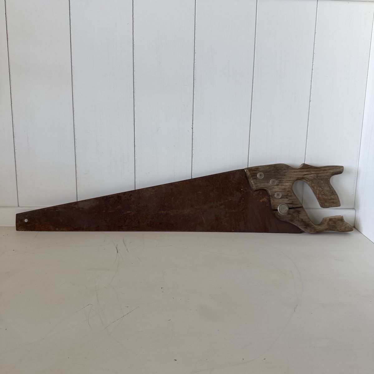 Vintage 26” Hand Saw Rustic Wood Handle Warranted Superior Farmhouse Decor