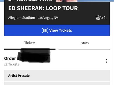 Ed Sheeran: Loop Tour - 2 Tickets, Allegiant Stadium, Las Vegas, NV - July 18, 2026