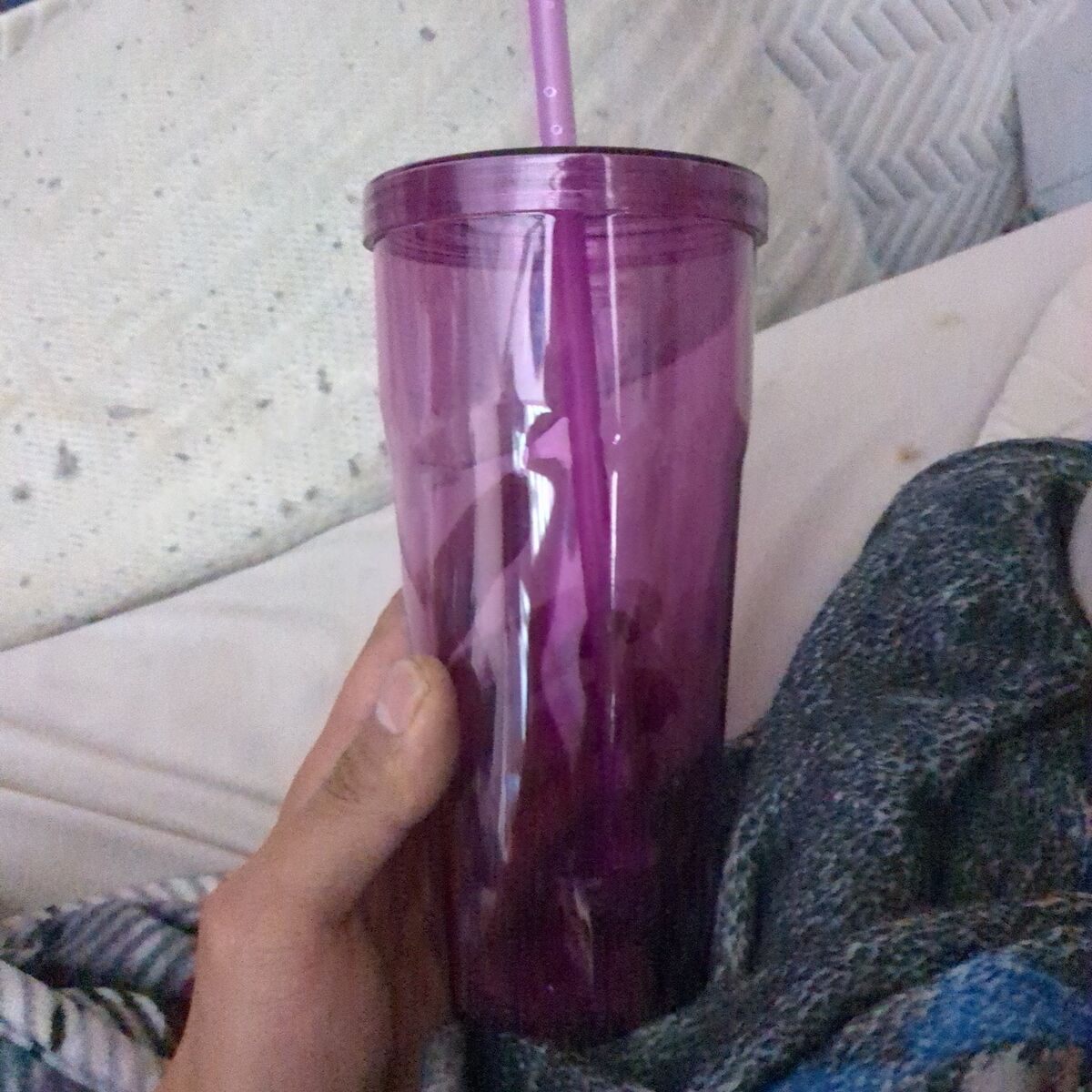 purple 20 oz tumbler with the straw