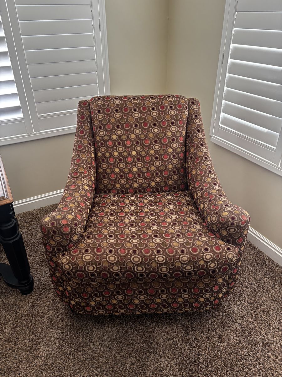 Patterned Accent Chair - Brown, Red, and Gold Circles - Fabric Armchair