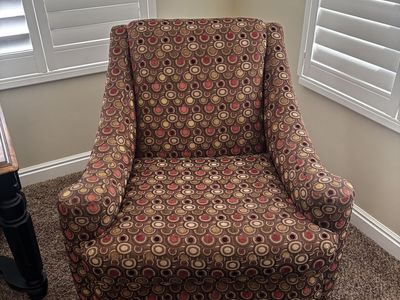 Patterned Accent Chair - Brown, Red, and Gold Circles - Fabric Armchair