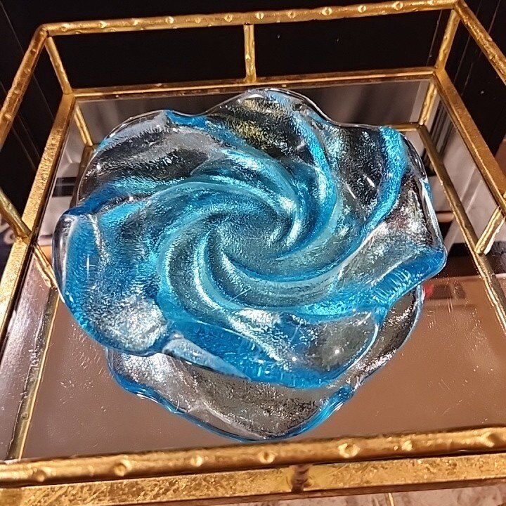 Vintage Fenton MCM Aqua Blue Swirl Glass trinket