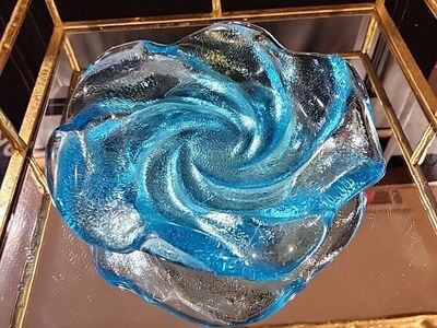 Vintage Fenton MCM Aqua Blue Swirl Glass trinket