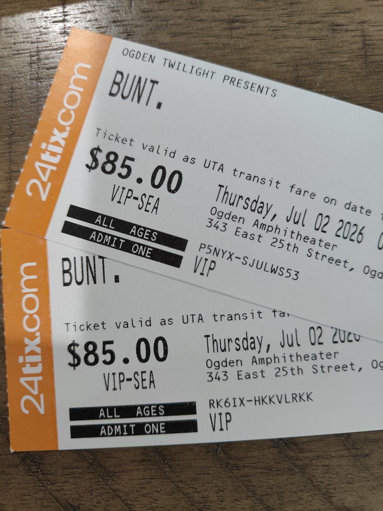 BUNT. Ogden Twilight Concert Tickets - July 2, 2026 - VIP, All Ages,