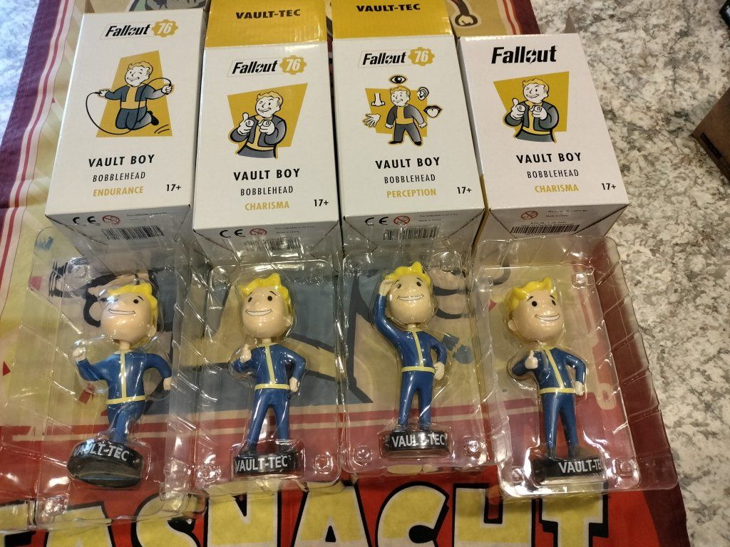 Fallout 76 Vault Boy Bobblehead Collection - Strength, Endurance, Charisma, Perception, Big Guns, Melee