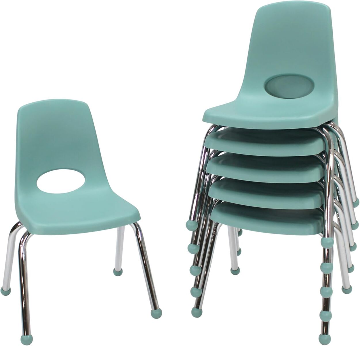 14" School Stack Chair, Stacking Student Seat with Chromed Steel Legs and Ball Glides