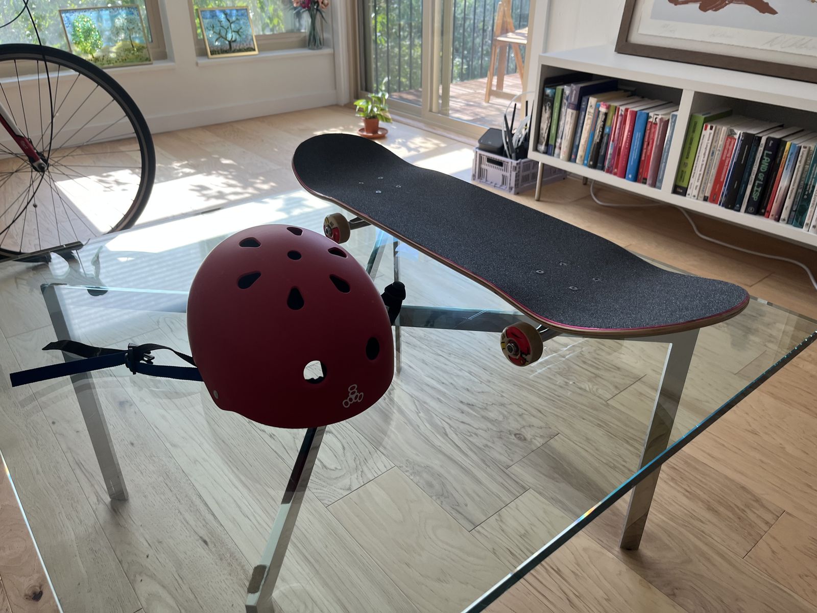 Skateboard and helmet
