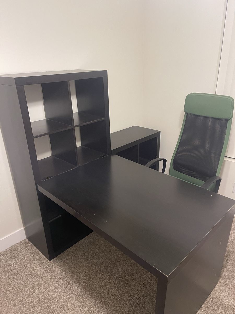 L Shape 3 Piece Desk Combination w/ Storage & Shelving Unit & Chair