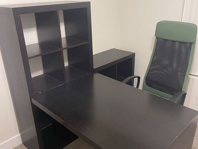 L Shape 3 Piece Desk Combination w/ Storage & Shelving Unit & Chair
