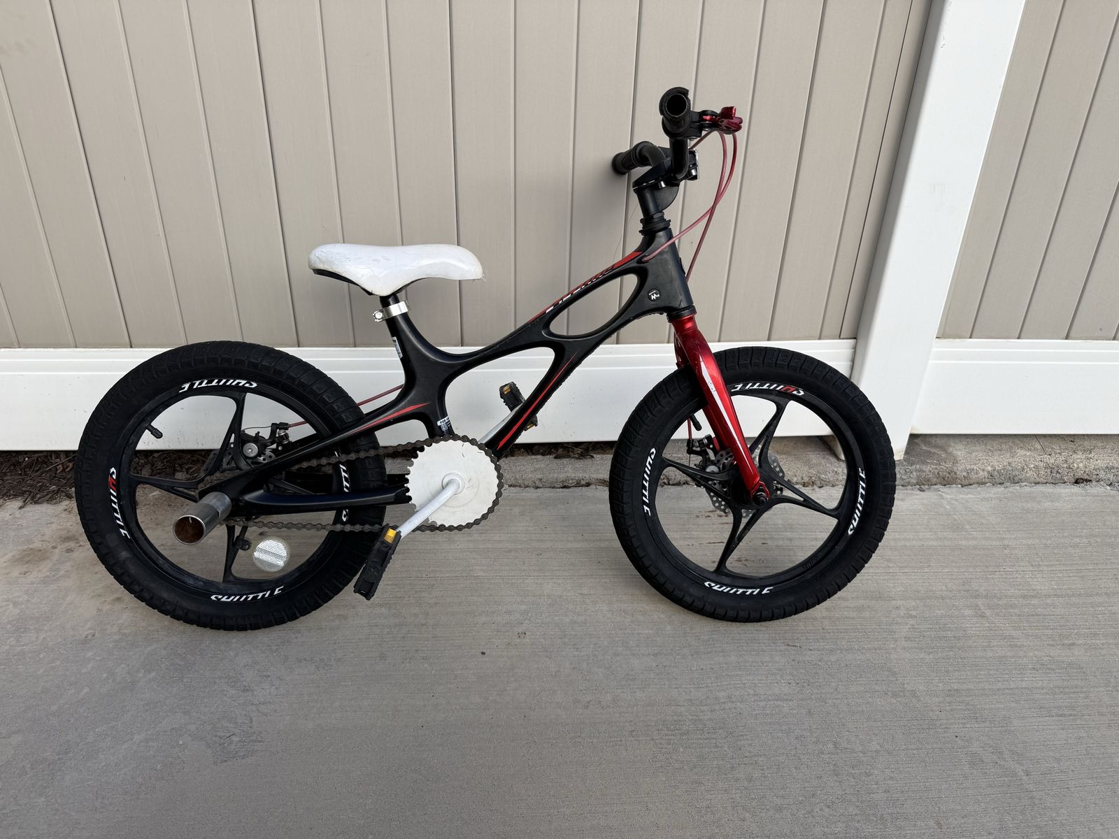 16 inch “Shuttle”made by Royal Baby Kids' Black/Red/White Bicycle with Disc Brakes