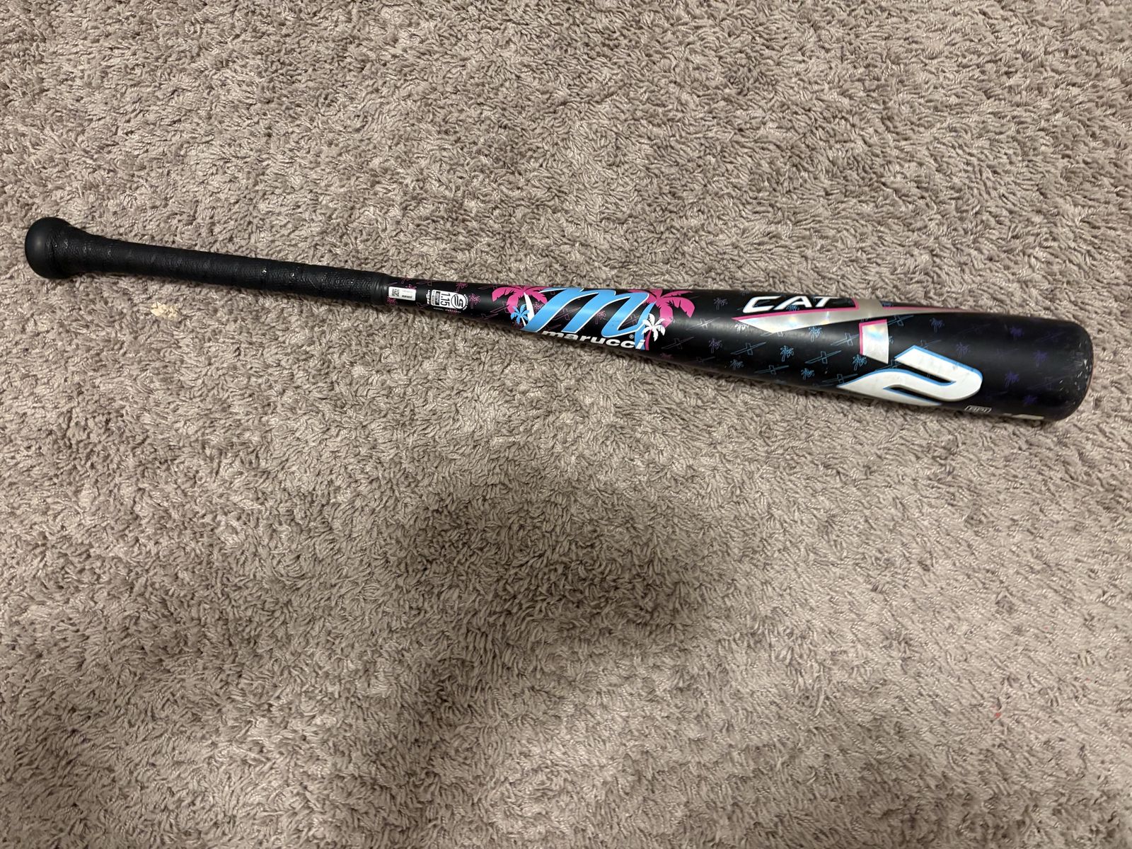 Marucci CAT X 2 30in/22oz. (-8) Baseball Bat - Black/Pink/Blue Palm Tre e Design