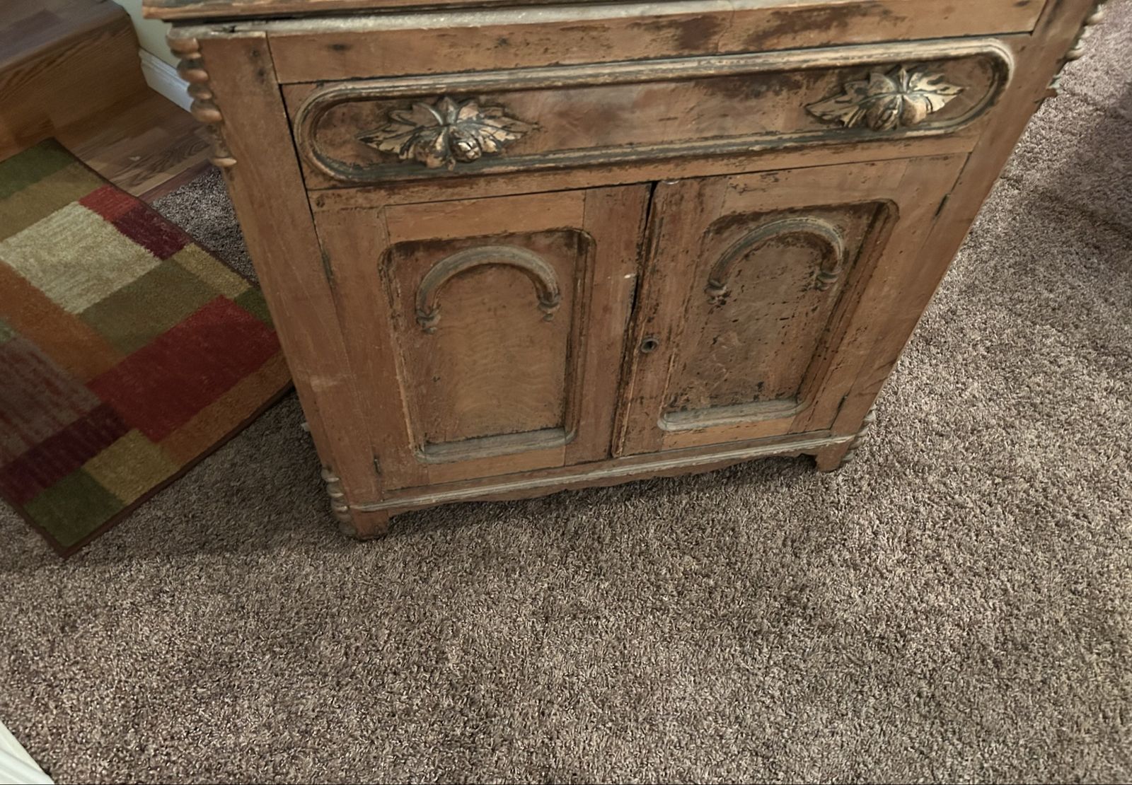 Late 1900 century Vintage Antique Wooden Cabinet with Carved Details and Double Doors