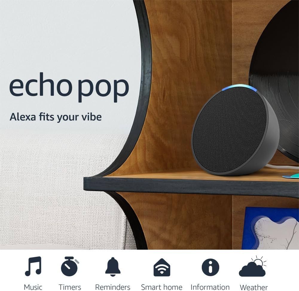 Amazon Echo Pop Smart Speaker with Alexa (White) - Compact Smart Home Assistant