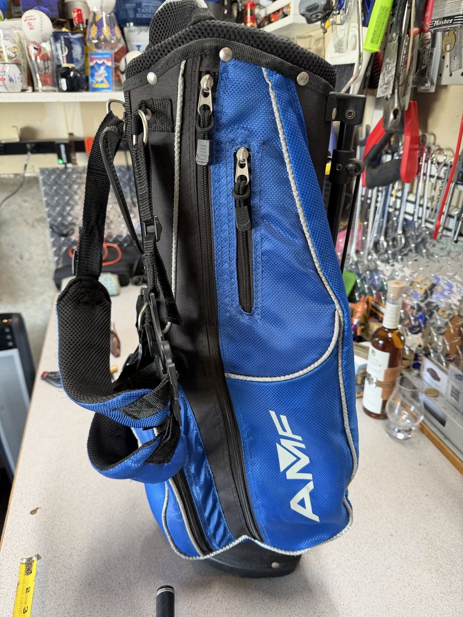 Kids AMF Golf Stand Bag Blue & Black with Sky Z 6-Iron & Pitching Wedge Golf Clubs