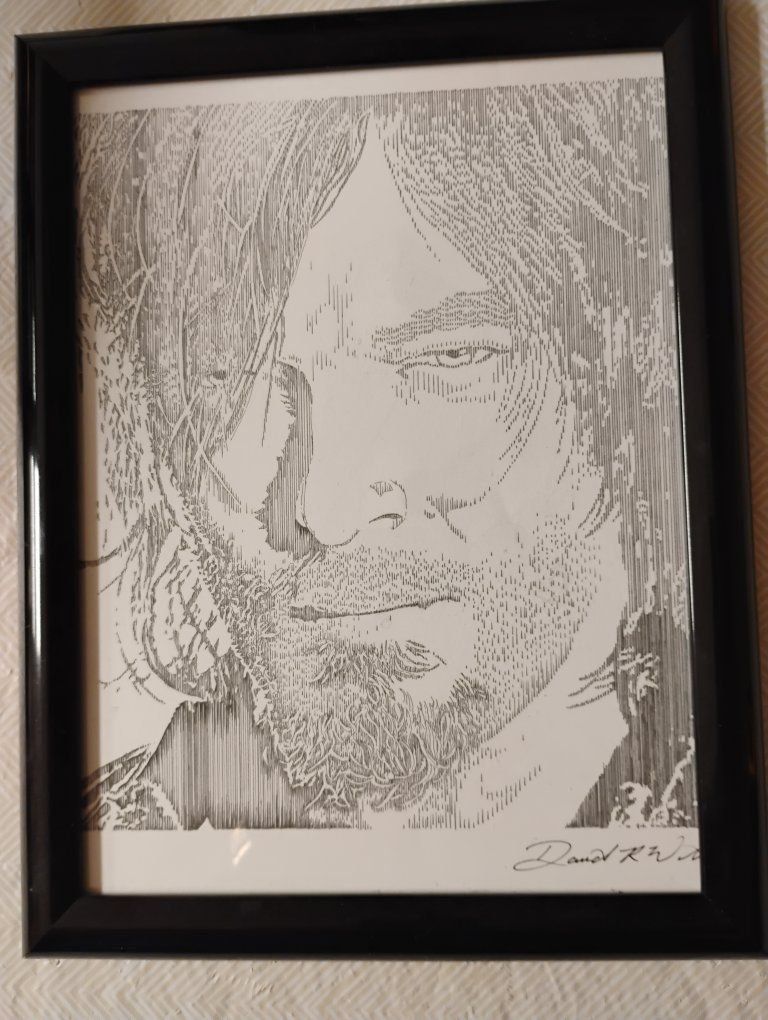 Framed Norman Reedus / Daryl Dixon Portrait Sketch Drawing Artwork