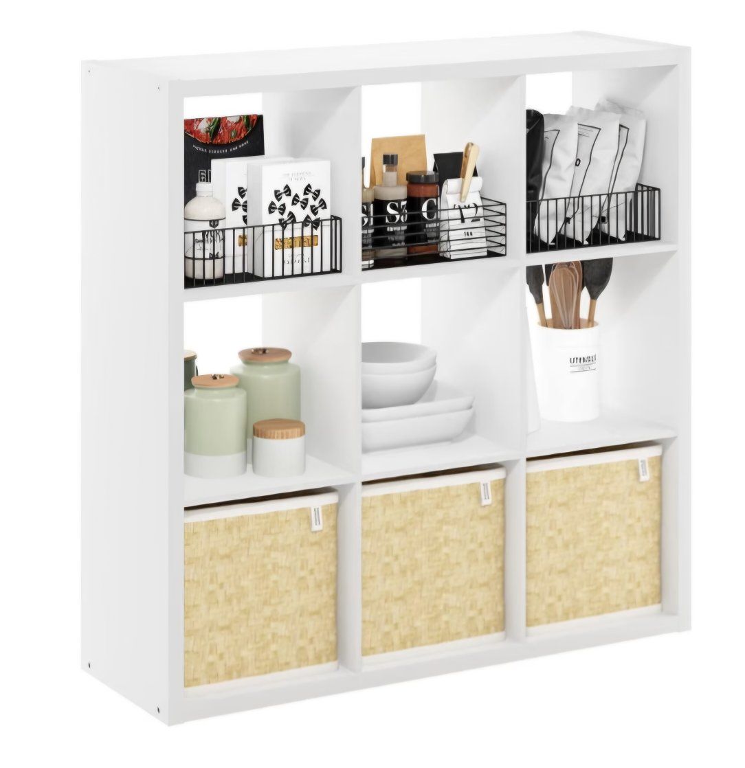 Furinno Cubicle Open Back Decorative Cube Storage Organizer, 9-Cube, White 14.6" x 44" x 44", Reversible Bookcase with Open Back