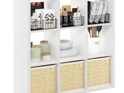 Furinno Cubicle Open Back Decorative Cube Storage Organizer, 9-Cube, White 14.6" x 44" x 44", Reversible Bookcase with Open Back