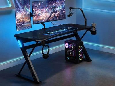 Z-Shaped Gaming Desk with RGB Lighting