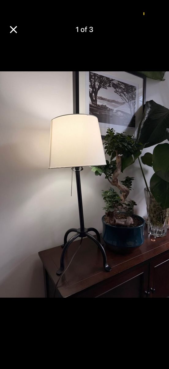 Industrial Black Metal Table Lamp with White Shade, Tripod Base