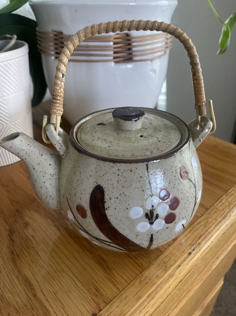 Vintage Pompom Stoneware Pottery Teapot