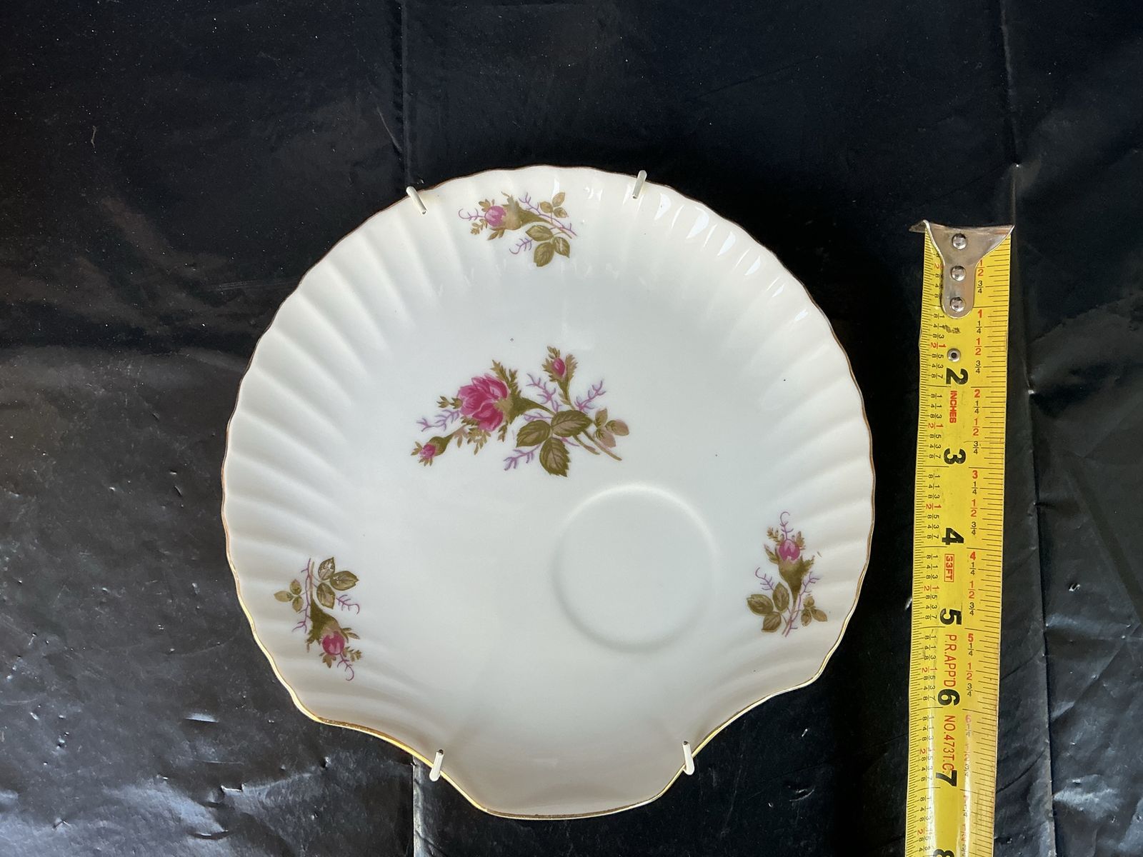 Vintage Japan Seashell Plate with Pink Roses - Decorative Scalloped Dish, Gold Trim- Set of 2