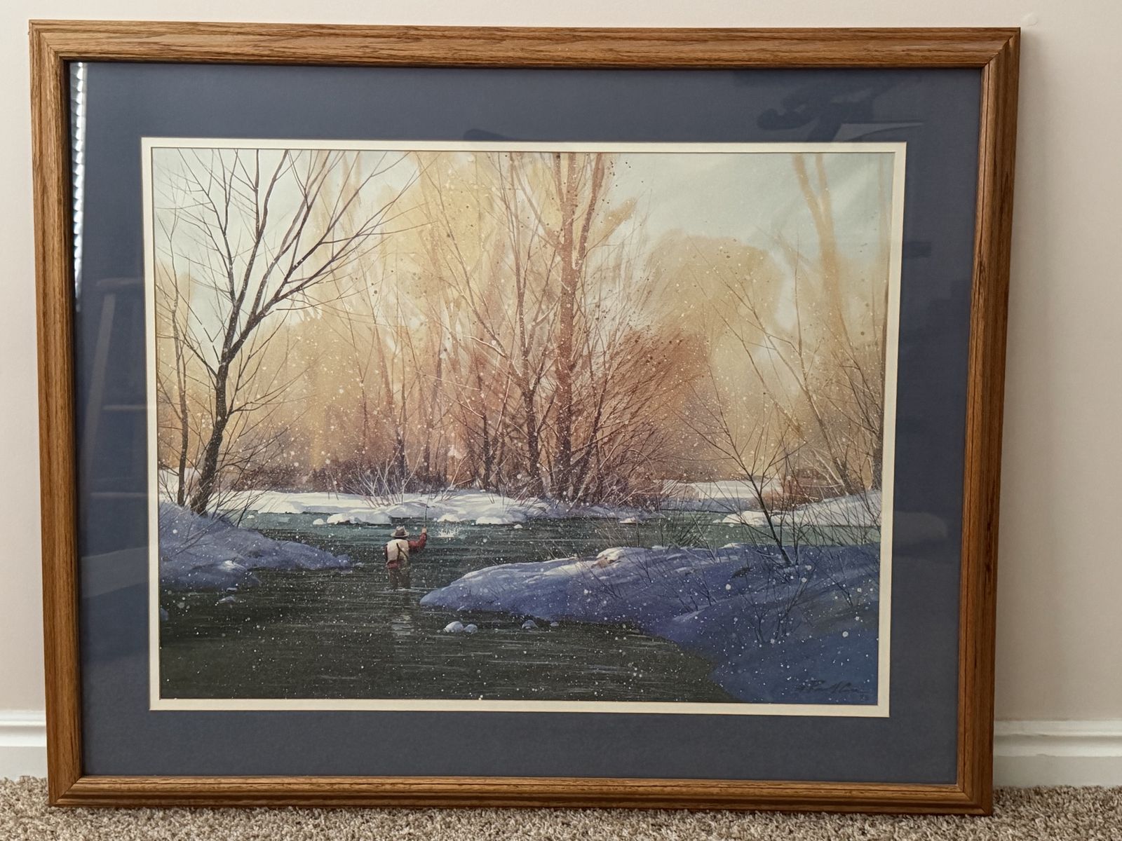 Fly fisherman in the River framed print