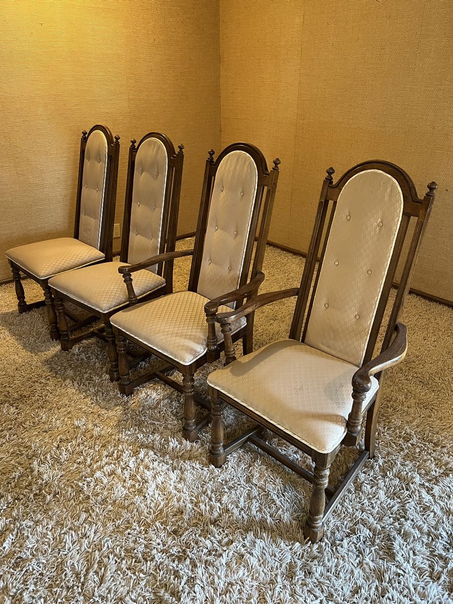 Vintage Solid Oak Dining Chairs Set of 4 (2 Captain's Chairs)