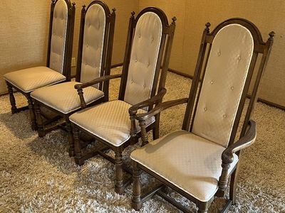 Vintage Solid Oak Dining Chairs Set of 4 (2 Captain's Chairs)