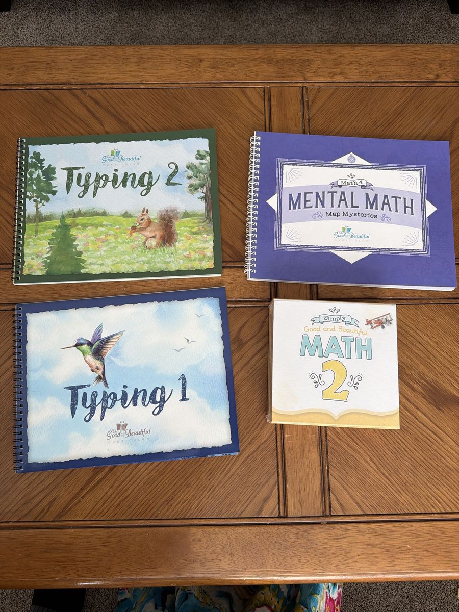 The Good and the Beautiful Homeschool Curriculum: Typing 1 & 2, Mental Math 4, Math box 2 - Brand New 