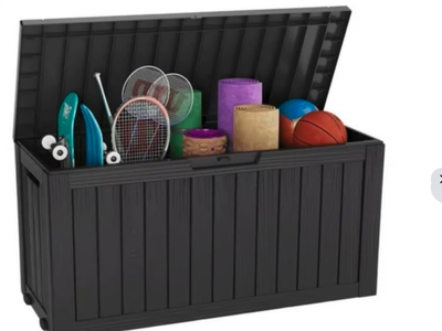 Brand new 75 Gallon Deck Box Lockable Resin Storage Box 45"W waterproof black