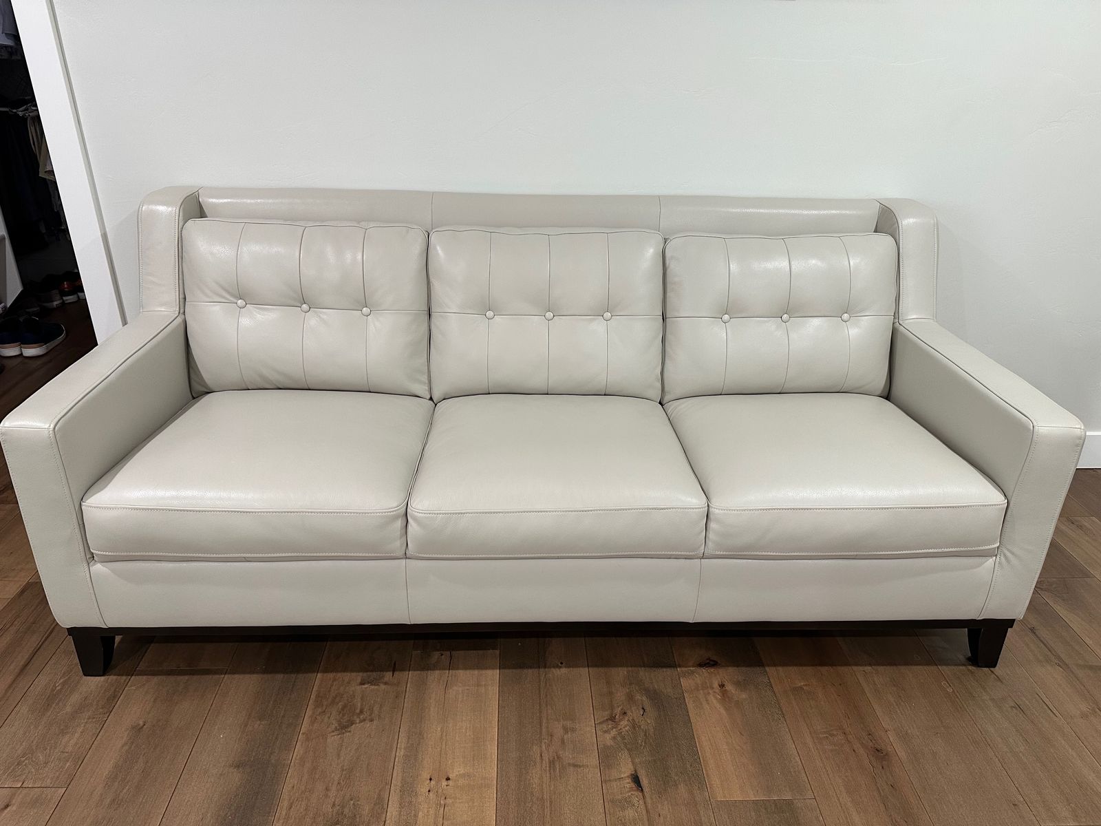 White Genuine Leather Sofa - 80" Wide with Tufted Back - Excellent Condition