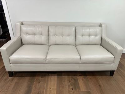 White Genuine Leather Sofa - 80" Wide with Tufted Back - Excellent Condition